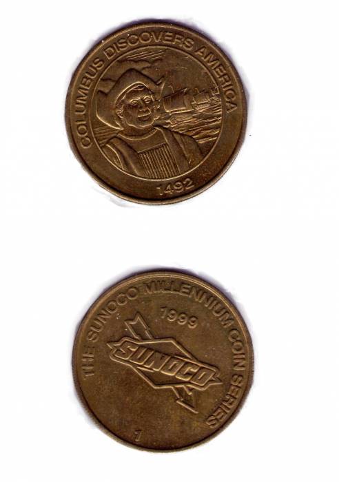 Жетон Колумб открывает Америка 1492 Sunoco Millennium монета серии Token